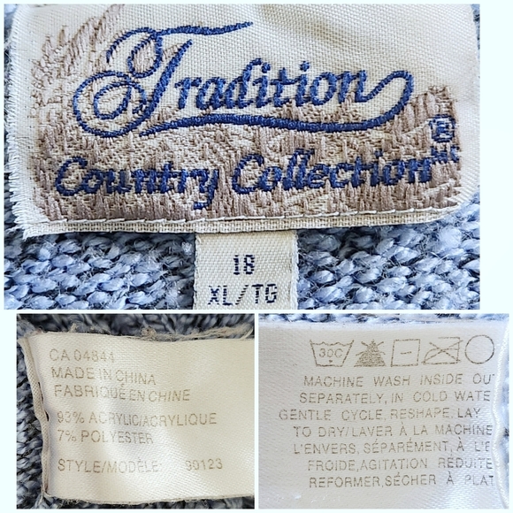 Vintage 1990s Rolled-Neck Pullover Sweater Women XL Marled Blue Cable Knit - Picture 6 of 6